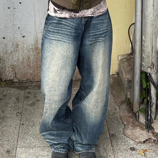 Jeans Vintage Desgastado de Pierna Ancha Estilo Retro Americano - Image 7