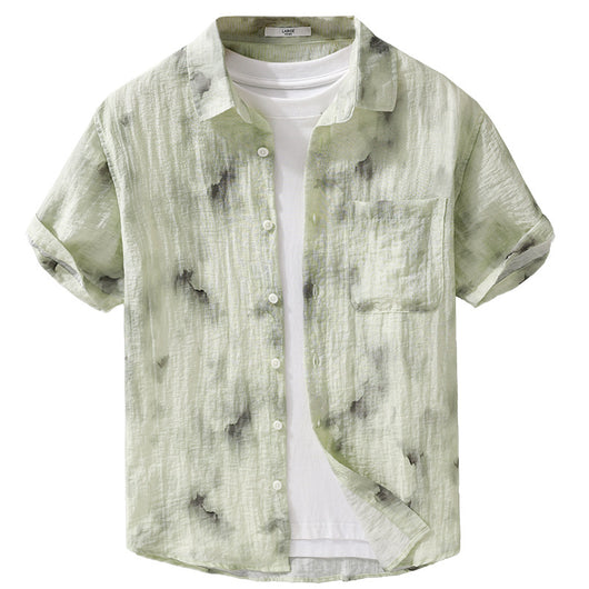 Camisa de Lino Estampada Manga Corta Fresca para Verano - Image 5