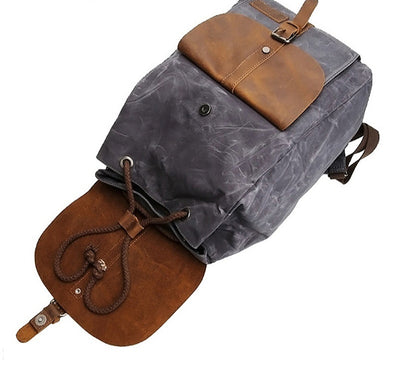 Mochila de Viaje Impermeable Cuero Crazy Horse y Lona para Hombre - Image 6