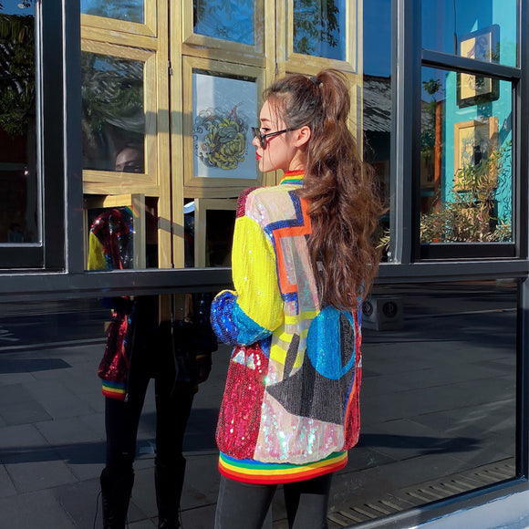 Chaqueta Geométrica con Lentejuelas para Mujer - Versátil y Elegante