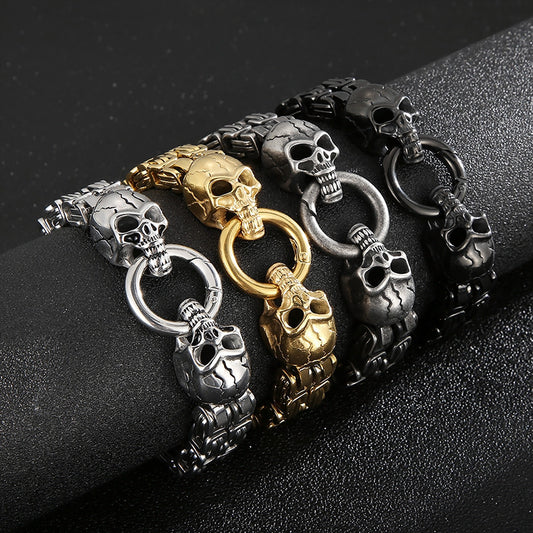 Pulsera de Acero Titanio para Hombre con Patrón de Calavera