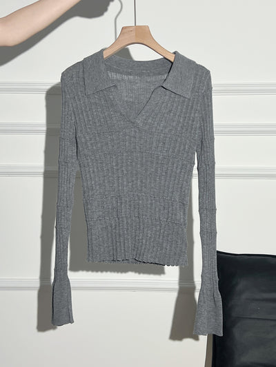 Camiseta Interior Ajustada con Cuello Tipo Solapa en Punto Acanalado para Mujer - Image 8