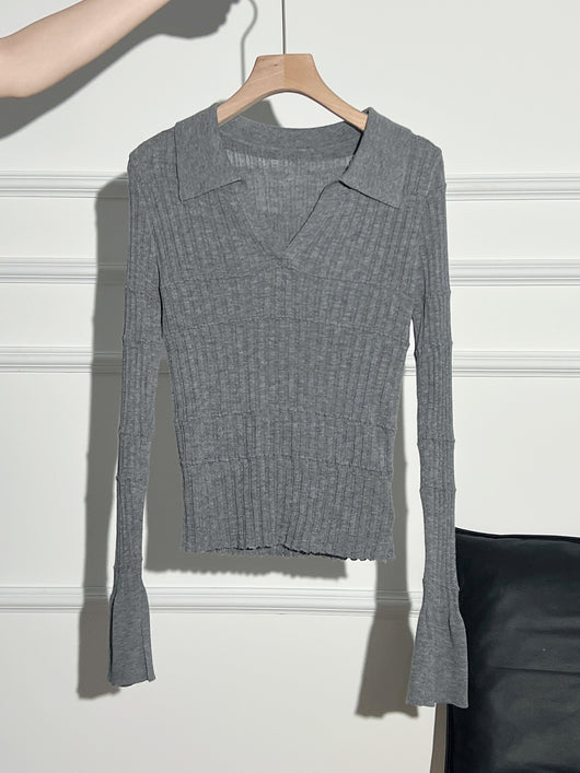 Camiseta Interior Ajustada con Cuello Tipo Solapa en Punto Acanalado para Mujer - Image 8