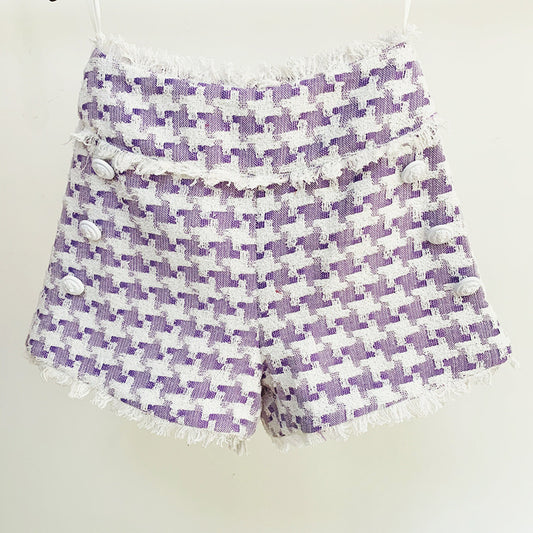 Shorts de Tweed Pata de Gallo Brillantes con Flecos - Image 2