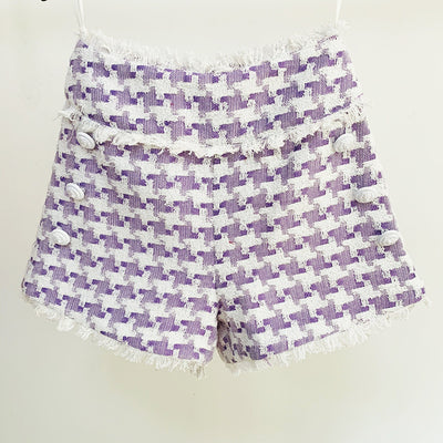 Shorts de Tweed Pata de Gallo Brillantes con Flecos - Image 2