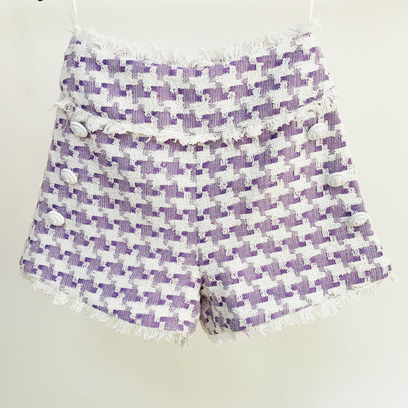 Shorts de Tweed Pata de Gallo Brillantes con Flecos