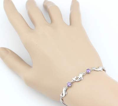 Pulsera de Plata Esterlina 925 con Delfín y Amatista para Mujer - Image 8