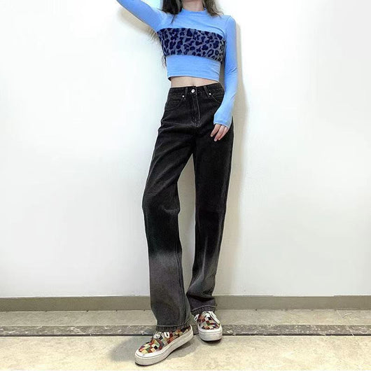 Jeans Gradient Negro Cintura Alta para Mujer