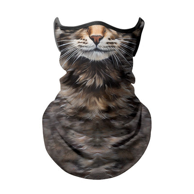 Yellow cat face ice silk neck gaiter with ear loops, designed for sun protection during outdoor sports like cycling. - Image 9