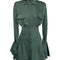 Vestido Camisero Satinado Verde Oscuro - Diseño Elegante con Cintura Marcada