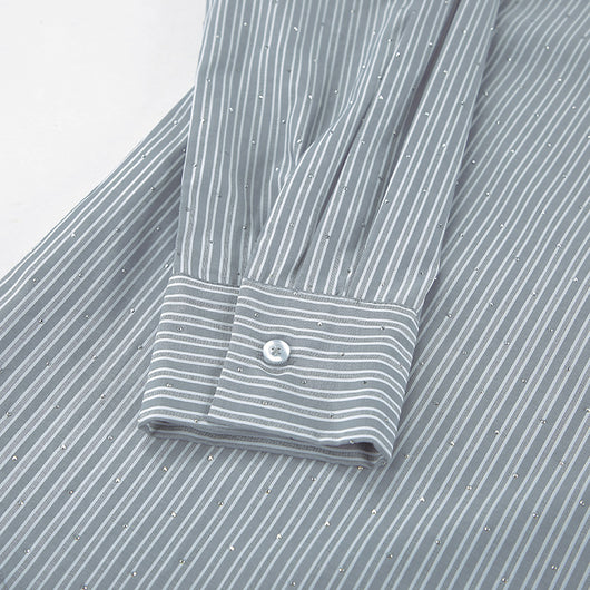 Camisa Manga Larga a Rayas con Detalles de Diamantes - Image 12