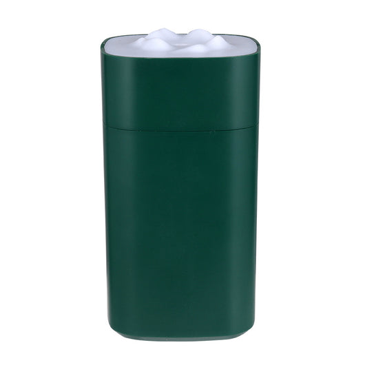 Dark night green mini humidifier with a white mountain-shaped top, clear base, and visible water level indicator. - Image 9