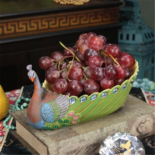 Frutero Decorativo Estilo Europeo con Diseño de Pavo Real