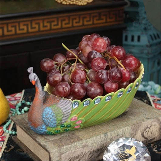 Frutero Decorativo Estilo Europeo con Diseño de Pavo Real