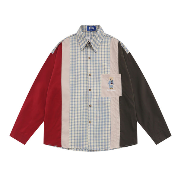 Camisa de Cuadros Hombre con Costuras Asimétricas - Manga Larga
