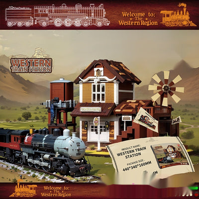 Maqueta de Estación Ferroviaria Oeste Clásico con Bloques de Construcción Armables - Image 3