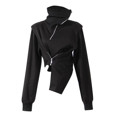 Sudadera Cuello Alto con Cierre Diagonal y Dobladillo Irregular - Image 7