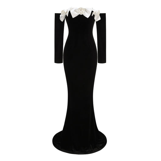 Vestido Largo de Terciopelo Negro con Cola Sirena - Image 5
