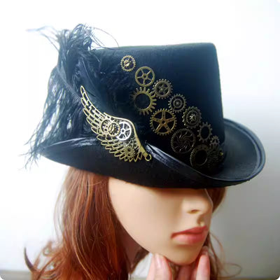 Sombrero Gatsby Steampunk Retro con Plumas Aladas - Image 3