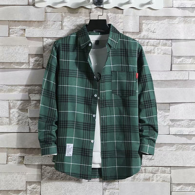 Camisa Cuadriculada Manga Larga Estilo Coreano Corte Relajado - Image 5