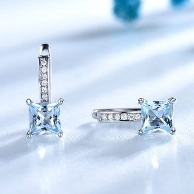 Aretes de Plata con Topacio Azul Cielo - Diseño Minimalista Cuadrado - Image 8