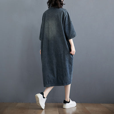 Vestido Denim Suelto Literario Vintage con Costuras Artesanales - Image 7