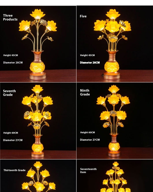 Linterna LED de Loto en Vidrio Coloreado para Altar Budista - Image 32