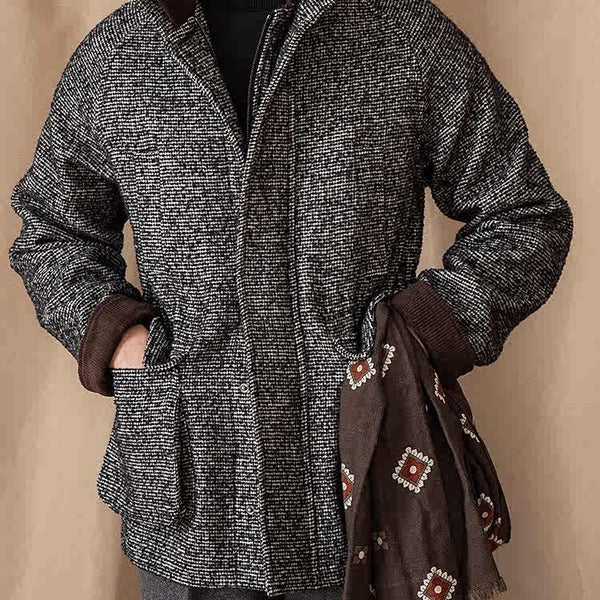 Abrigo de Lana Vintage Cuello Mao Invierno Cálido