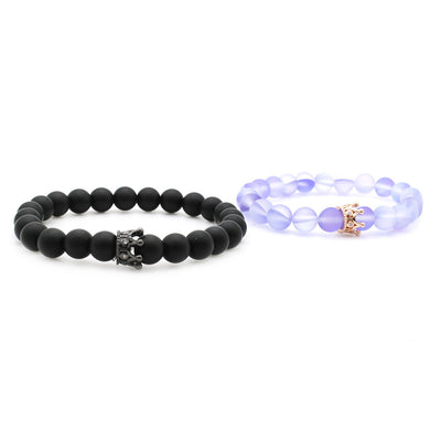 Pulsera de Piedra Volcánica Blanca 8MM con Circones Incrustados y Corona - Image 4
