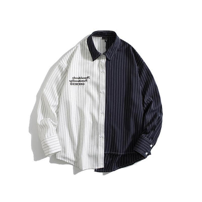 Camisa Holgada de Rayas y Patchwork para Hombre - Image 3