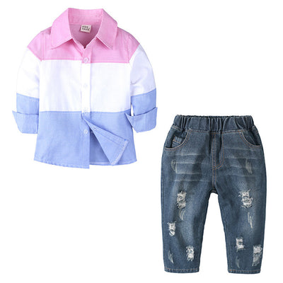 Conjunto Infantil: Camisa Manga Larga + Jeans Rotos para Primavera y Otoño - Image 5