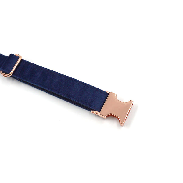 Collar para Mascotas de Terciopelo Azul con Hebilla Oro Rosado