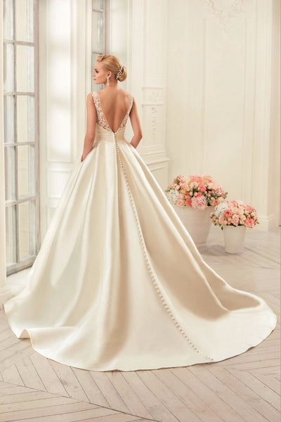 Vestido de Novia Satinado Primavera Escote Doble Ajustado Talla Grande con Soporte - Image 8