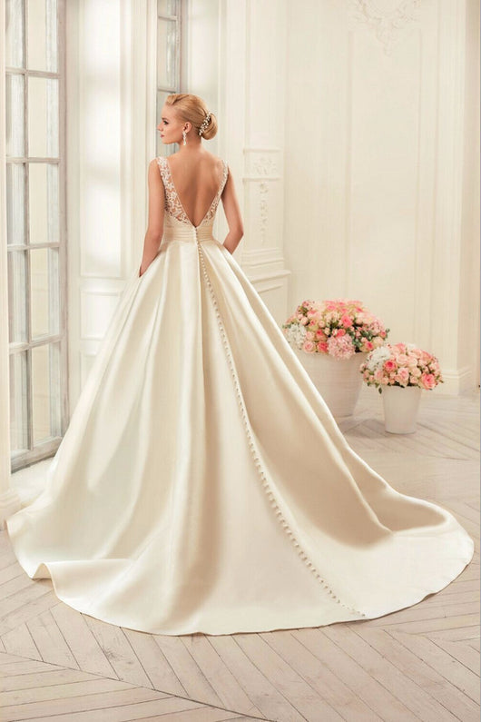 Vestido de Novia Satinado Primavera Escote Doble Ajustado Talla Grande con Soporte - Image 8
