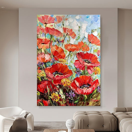 Cuadro Óleo Artesanal Flores Rojas - Pintura Moderna para Sala de Estar - Image 2