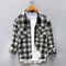Camisa Xadrez Masculina de Algodão Puro - Design Casual Solto e Casaco Reforçado