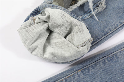 Pantalones Rectos de Camuflaje con Parches y Flecos Rotos para Hombre - Image 16
