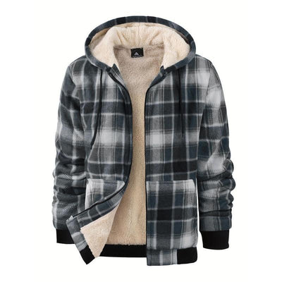 Chaqueta Impermeable de Lana a Cuadros con Capucha para Hombre - Image 4