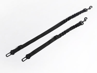 Two black elastic retractable pet seat belts with metal buckles and clips for vehicle safety. - Image 12