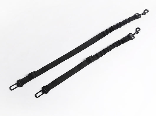 Two black elastic retractable pet seat belts with metal buckles and clips for vehicle safety. - Image 12