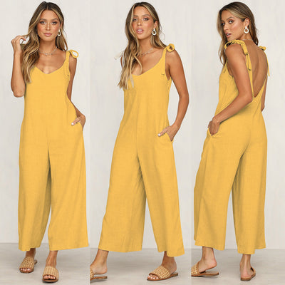 Pantalones Casuales de Pierna Ancha con Tirantes para Mujer - Image 17