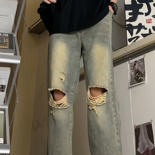 Jeans Vintage Lavados para Hombre - Estilo Retro Americano