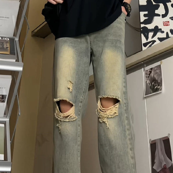 Jeans Vintage Lavados para Hombre - Estilo Retro Americano