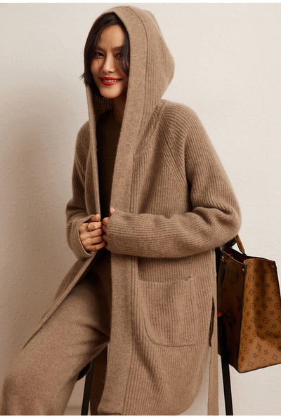 Cardigan Tejido Reversible Oversized con Capucha para Otoño e Invierno - Image 13