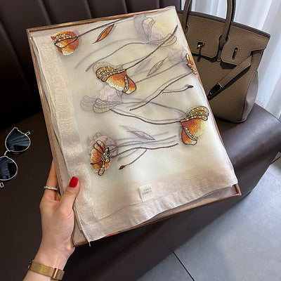 Bufanda de Seda Bordada Estilo Chino con Flores de Perla - Chal Cálido para Mujer - Image 4