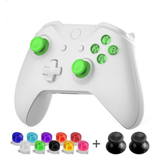 Orange ABXY bullet button replacements and two matching mushroom head thumbstick caps for Xbox One gamepad. - Image 18