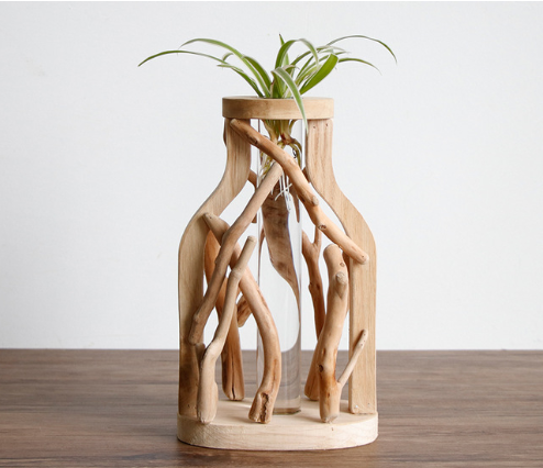 Jarrón de Madera Maciza Artesanal con Diseño Decorativo para Flores y Plantas Hidropónicas - Image 27