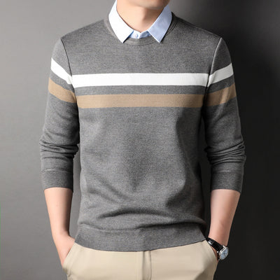 Suéter Rayado con Cuello Postizo Falso Dos Piezas para Hombre - Image 5