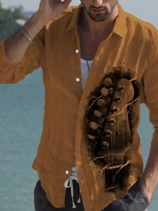 Camisa de Lino Bambú Estampada con Detalles a Tono para Hombre - Image 33