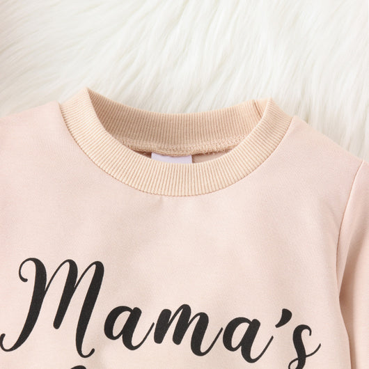 Girls' light pink "Mama's bestie" long-sleeve top with leopard print bell-bottom pants. - Image 13